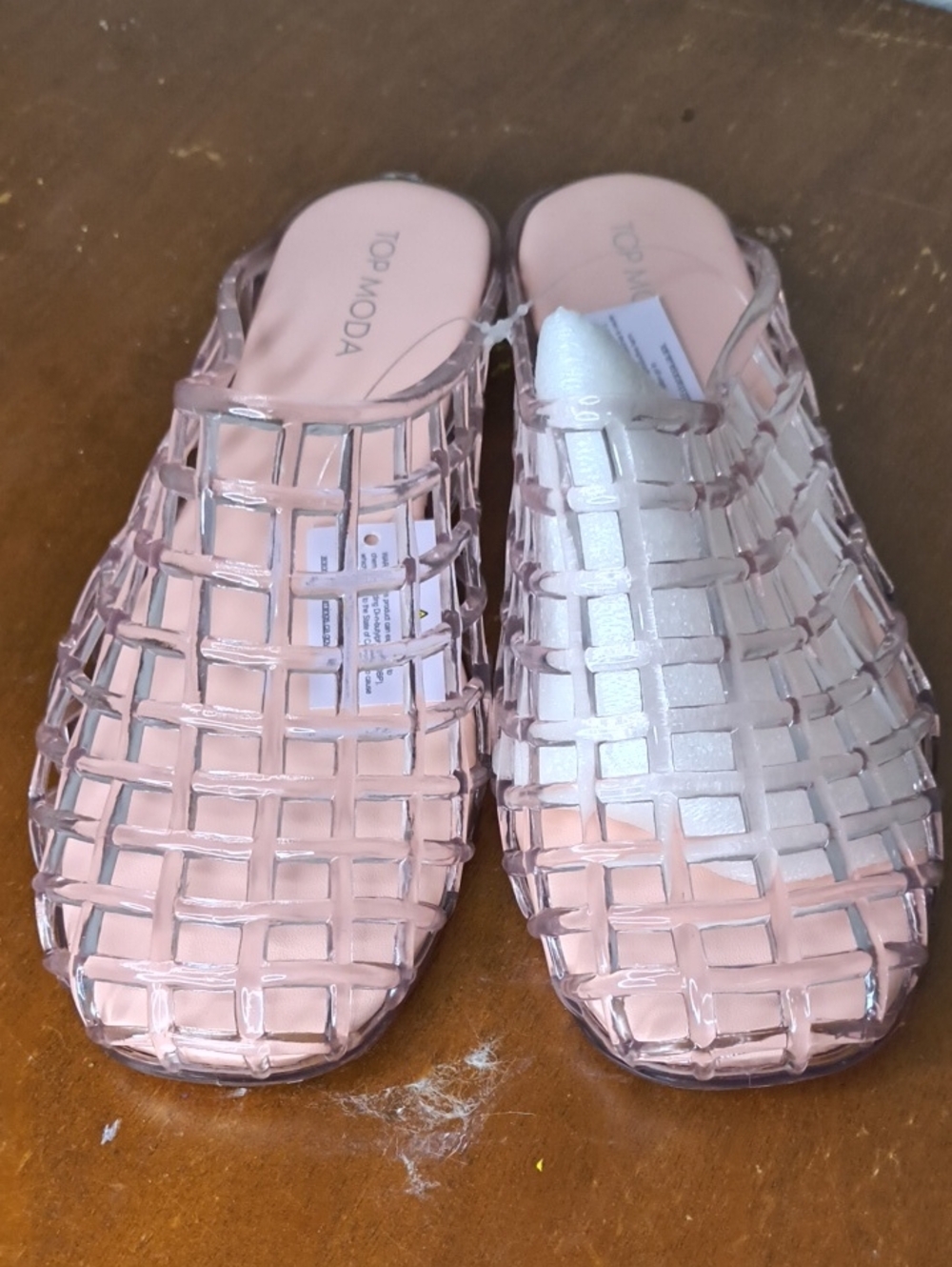 TOP Moda NWT Pink Clear Woven Slide Mules Size 9 AP